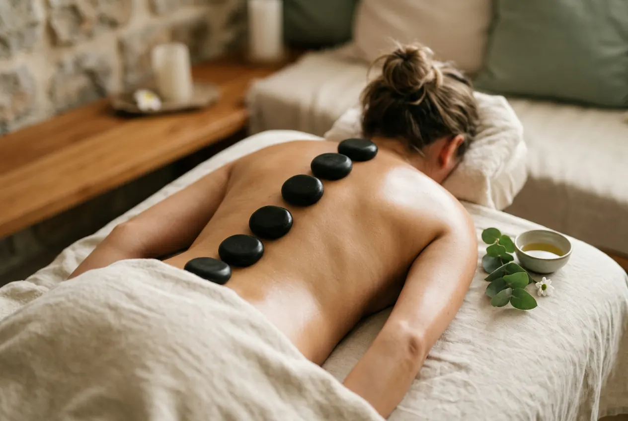 Massage lưng bằng đá nóng